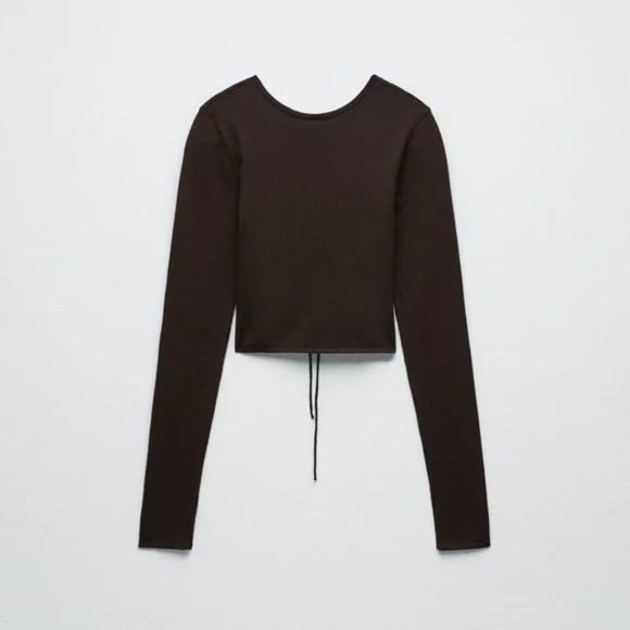 ZARA DARK BROWN OPEN BACK KNIT TOP - Picture 4 of 7